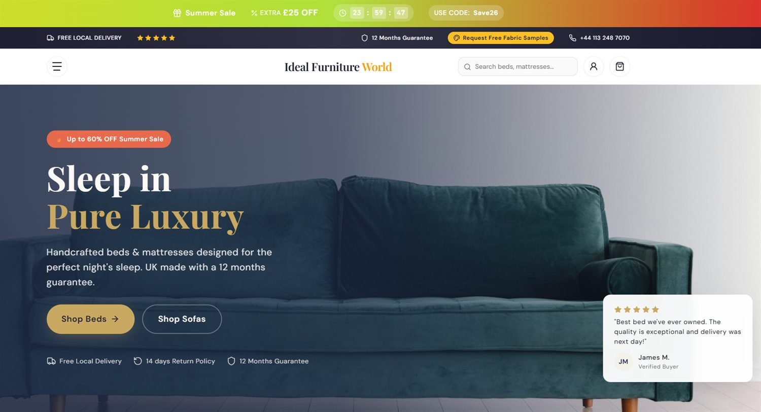 Ideal Furniture World live Shopify store